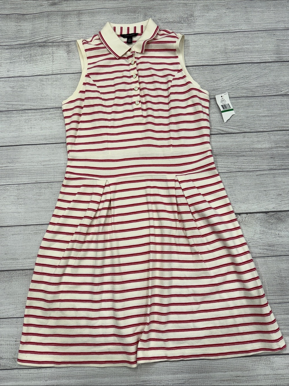NWT Tommy Hilfiger Red White Striped Polo Fit & Flare Dress L